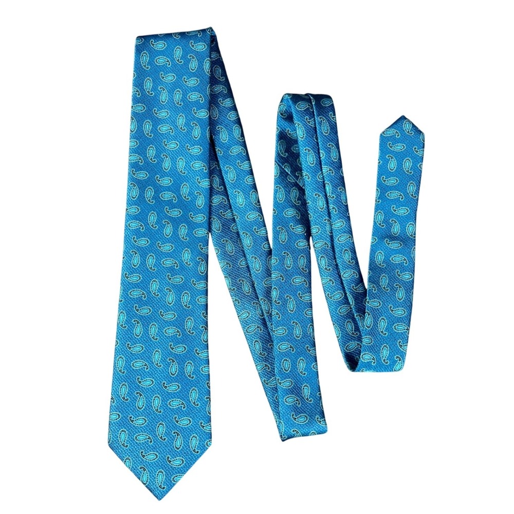 Geoffrey Beene Mens Blue Paisley Woven Polyester Necktie Standard Width 58.5"